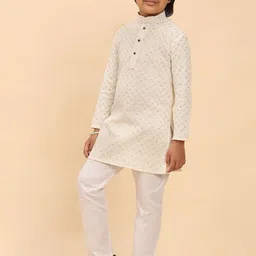 Pro-Ethic STYLE DEVELOPER Boys Mandarin Collar Embroidered Pure Cotton Kurta With Trousers image 2