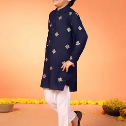 BAESD Boys Ethnic Motifs Embroidered Regular Kurta with Pyjamas image 4