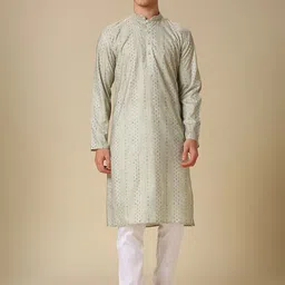 RAJUBHAI HARGOVINDAS Geometric Printed Mandarin Collar Straight Kurta With Churidar-picture-30