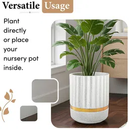 HOMESTIC White Ribbed Round Rotomould Weather-Safe Flower Planter & Drainage Hole image 4