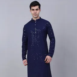jompers Men Chikan Embroidery Pure Cotton Straight Kurta-picture-15