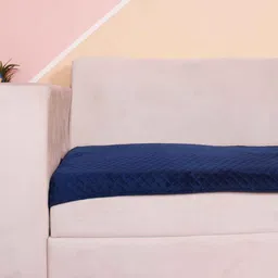 stitchnest Blue Solid Velvet 2 Seater Quilted Sofa Cover (Protector) image 2