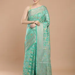 House of Pataudi Woven Design Zari Banarasi Saree With Blouse Piece-picture-34