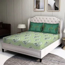 BOMBAY DYEING Green & White 104 TC Pure Cotton Double Bedsheet With 2 Pillow Covers-image-77