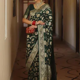 AdoreeStitch Ethnic Motifs Woven Design Zari Saree with Blouse Piece image 3