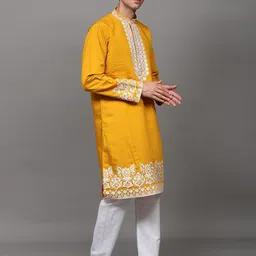 Exotic India Men Floral Embroidered Regular Thread Work Kurta with Pyjamas image 2