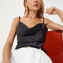 Happiness istanbul Solid Black Cowl Neck Top-picture-38