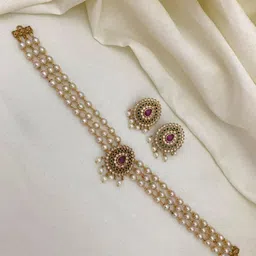 ROFARWORD Gold-Plated Cubic Zirconia Studded & Beaded Jewellery Set-picture-32