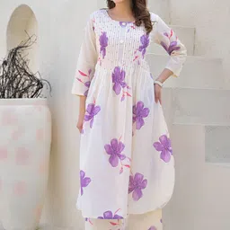 Indo Era Floral Printed Round Neck Pure Cotton Tunic With Palazzo image 4