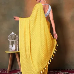 VRAGI Striped Woven Design Pure Chiffon Saree image 5