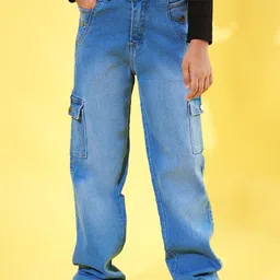 Purple Feather Girls Cargo Styles High-Rise Stretchable Jeans-image-69