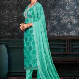 SAINOOR Embellished Organza Semi-Stitched Dress Material image 2