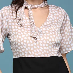 SHOWOFFFF Polka Dot Print Tie-Up Neck Flared Sleeve Sheath Dress image 4