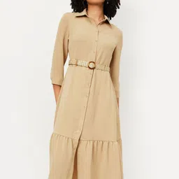 max Women Tiered Shirt Midi Dress With Belt-picture-31