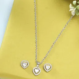 ZENEME Rhodium-Plated American Diamond Studded Necklace and Earrings-picture-15