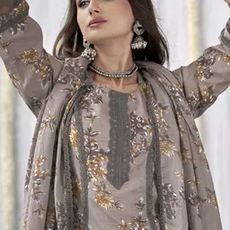 Anouk Women Floral Printed Pure Cotton Kurta with Trousers & Dupatta image 3