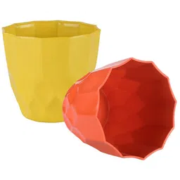 Kuber Industries 2-Pieces Yellow & Orange Colored Textured Planters image 5