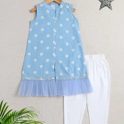 The Magic Wand Girls Polka Dots Printed Mandarin Collar Pure Cotton Kurta & Trouser-picture-38