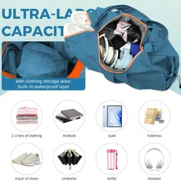 lqz 0.75 L Gym Duffel Bag - Lightweight Nylon Gym Bag with Shoe Compartment Travel Duffel Bag Blue - Blue image 5