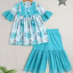 The Magic Wand Girls Floral Printed Empire A-Line Pure Cotton Kurta With Sharara-picture-55