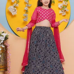 Bitiya by Bhama Girls Embroidered Mirror Work Ready to Wear Lehenga & Blouse With Dupatta-picture-24
