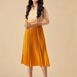 AASK Floral Printed Puff Sleeves Fit & Flare Midi Dress-picture-30