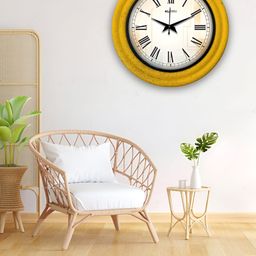OLIVE TREE Yellow & White Round Modern Wall Clock-picture-34