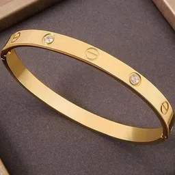 AGARWALPRODUCT Unisex Gold-Plated Stainless Steel Artificial Stones Studded Kada Bracelet-picture-14
