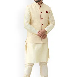 Om Shubh Mangalam Men Regular Dupion Silk Kurta with Churidar image 4
