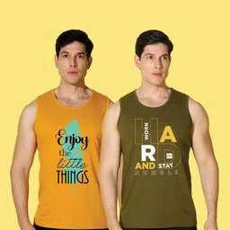 WOOSTRO Men Pack of 2 Typography Printed Round Neck Cotton Slim Fit Sports T-shirts image 4