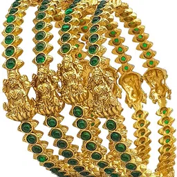 GRIIHAM Set Of 4 Gold Plated Artificial Stones Studded Temple Laxmi Design Bangles image 4