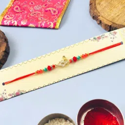 tipsy closet Om American Diamond Swan Accent Handmade Rakhi Traditional Stone Studded & Beaded Thread Rakhi for Brother image 3