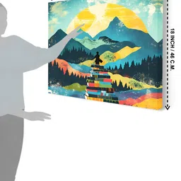 SAF Green & Yellow Mountains Printed Canvas Wall Art image 4