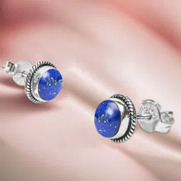 meadows Meadows925 Sterling Silver Lapis Lazuli Gemstone Stone Circular Shape Studs Earrings-picture-55