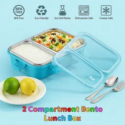 vsell Stainless Steel Lunch Box with Dual Compartments, Blue, for Office & School 2 Containers Lunch Box-picture-16