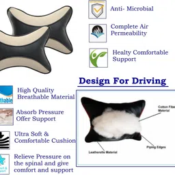 auto hub Beige, Black Leatherite Car Pillow Cushion for Universal For Car image 4