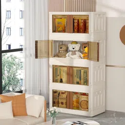 4 UNITS PLASTIC FOLDABLE DOUBLE DOOR CUPBOARD FOR CLOTH STORAGE MODULAR CABINET PVC Collapsible Wardrobe-image-12