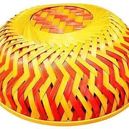 pooja ghar Handmade Colorful Round Shape Bamboo Basket for Wedding and Festival - 6 Inches Bamboo Fruit & Vegetable Basket image 3