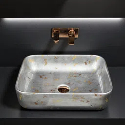 clayramic Premium Designer Ceramic Washbasin With WastePipe & Coupling(M-Ap-Silver-1001) (20x15x5)(M-Ap-Silver-1001) Table Top Basin image 2