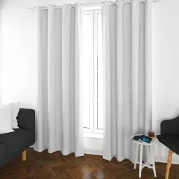 parda online White Polyster Solid 9ft Blackout Eyelet Window/Door (2 Pc) image 1