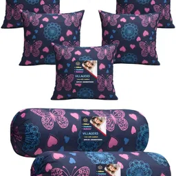 villagers Microfibre Bolster Pack of 7 Geometric 5 Cushion & 2 Bolster Set - Butterfly Print-picture-22