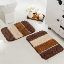 Saral Home TRIS Soft Thick Microfiber Anti-Skid Bath Mats Pack of 2 Stripe - Brown-picture-18