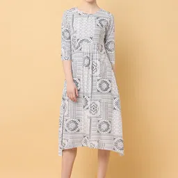 BLACK & BLAH BLAH Ethnic Motifs Printed Gathered Detailed Relaxed Fit A-Line Dress-picture-26
