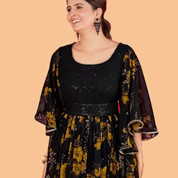CHANSI Floral Printed Flared Sleeves Maxi Georgette Gown Ethnic Dress image 2