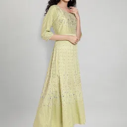 AURELIA Green Ethnic Motifs Printed Ethnic A-Line Maxi Dress image 3