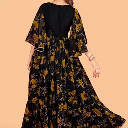 CHANSI Floral Printed Flared Sleeves Maxi Georgette Gown Ethnic Dress image 4