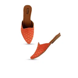 DESI COLOUR Women Red Woven Design Mules Flats-image-21