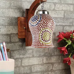 Devansh Brown Textured Wooden Wall Lamps With Mosaic Glass-image-93
