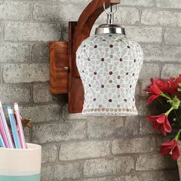 Devansh Brown Textured Wooden Wall Lamps With Mosaic Glass-image-92