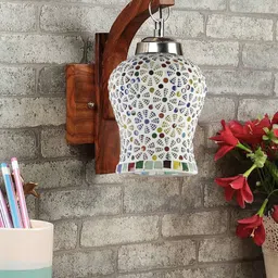 Devansh White Textured Wooden Wall Lamps With Mosaic Glass image 3